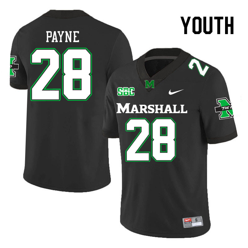 Youth #28 Ethan Payne Marshall Thundering Herd SBC Conference College Football Jerseys Stitched-Blac